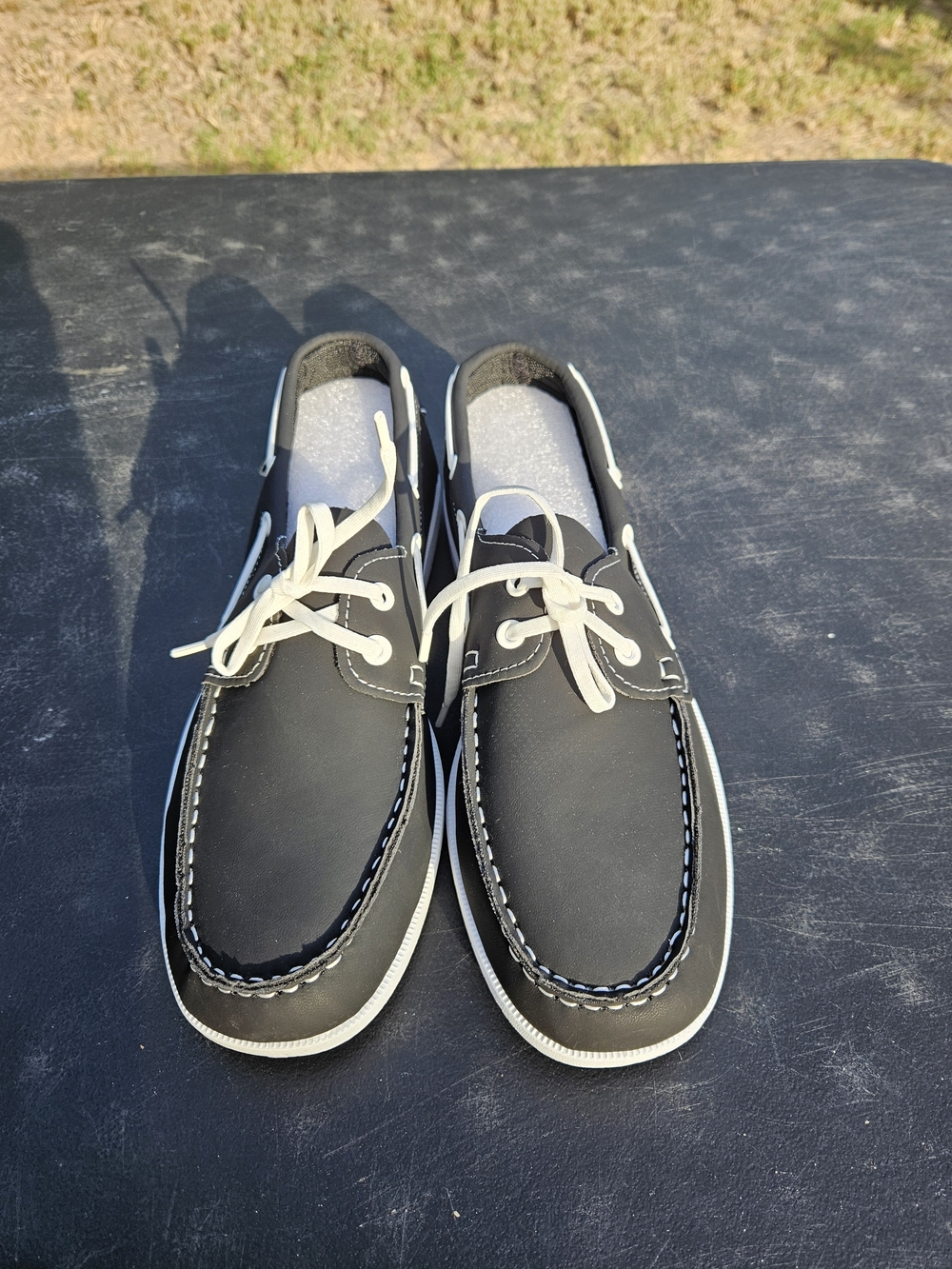 Classic Black Men’s Boat Shoes with White Laces